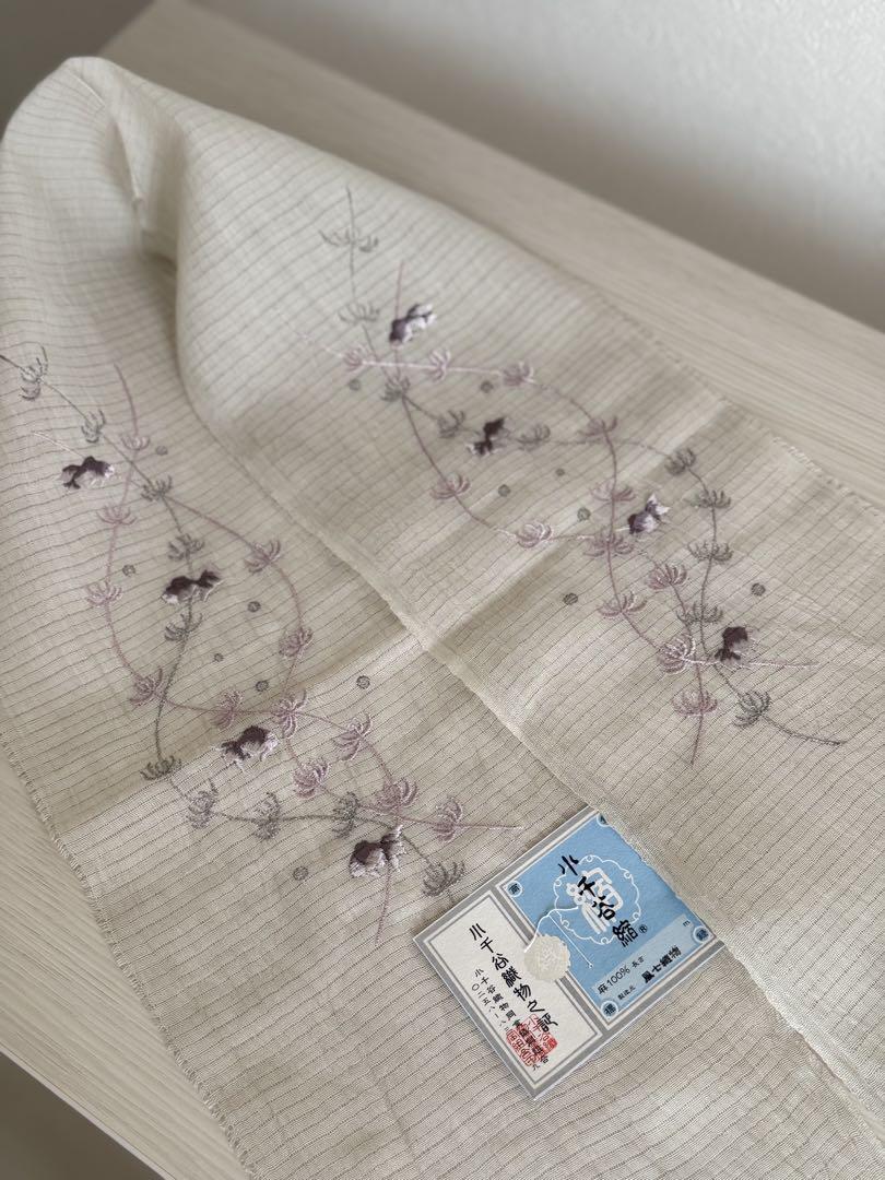 【未使用】　小千谷縮　半衿　刺繍入り 未使用】 小千谷縮 半衿 刺繍入り - メルカリ