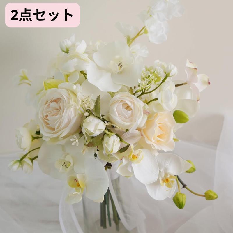 【清楚な花嫁様に】H15 クラシカルで洗練されたホワイト系ブーケセット☆
