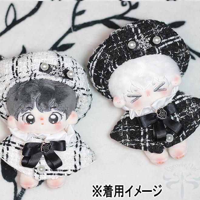 白＆黒】セット ぬい服 10㎝用 ベレー帽 & ポンチョ ぬいぐるみ