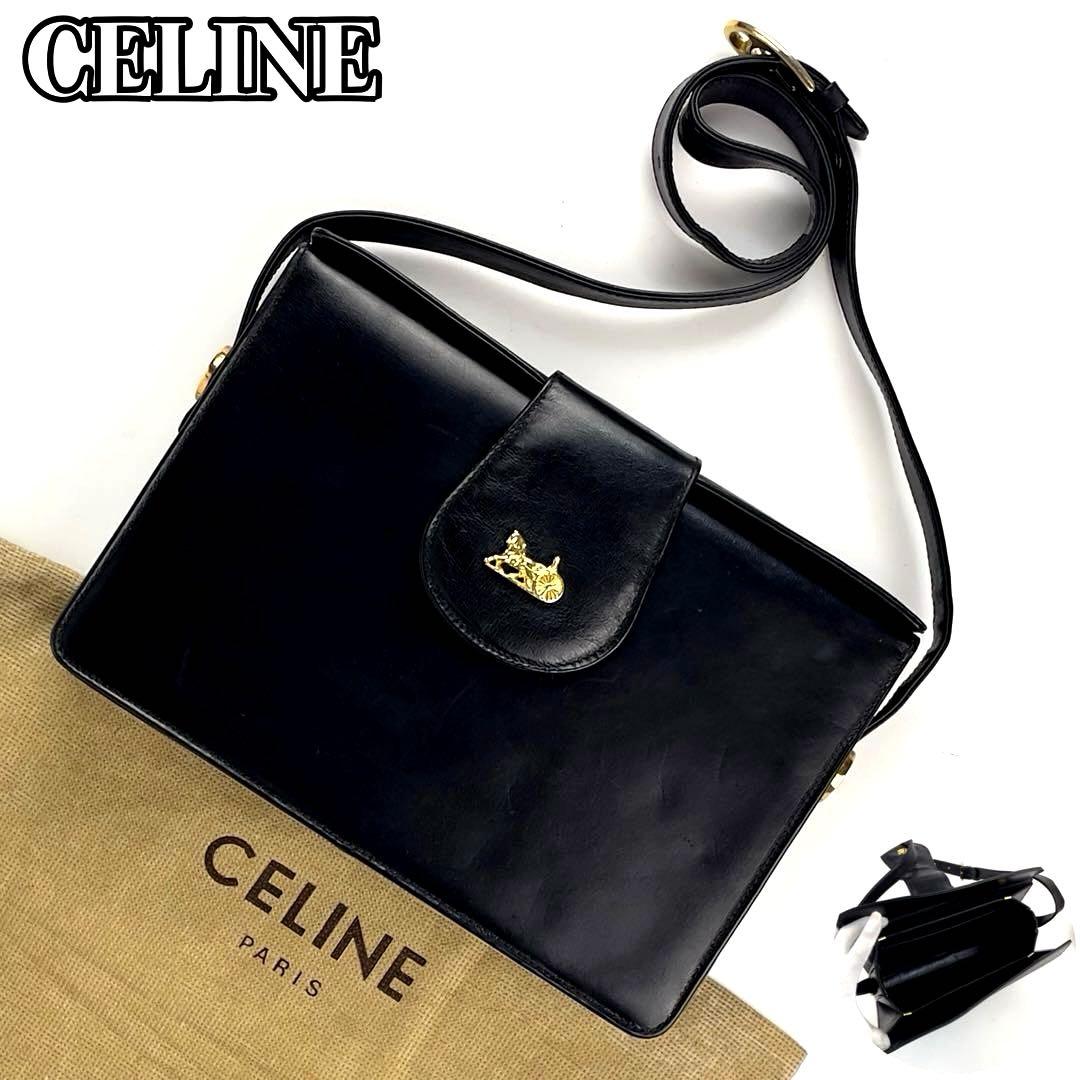 【美品】セリーヌ　ショルダーバッグ　馬車金具　ゴールド金具　ボックス　レザー　黒 26,134円