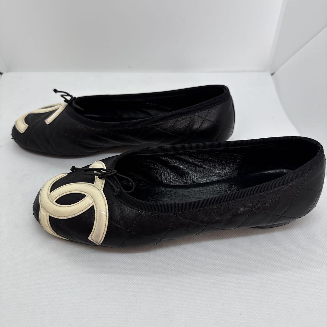 CHANEL シャネルカンボンライン バレエシューズ　バレリーナ レザー 37