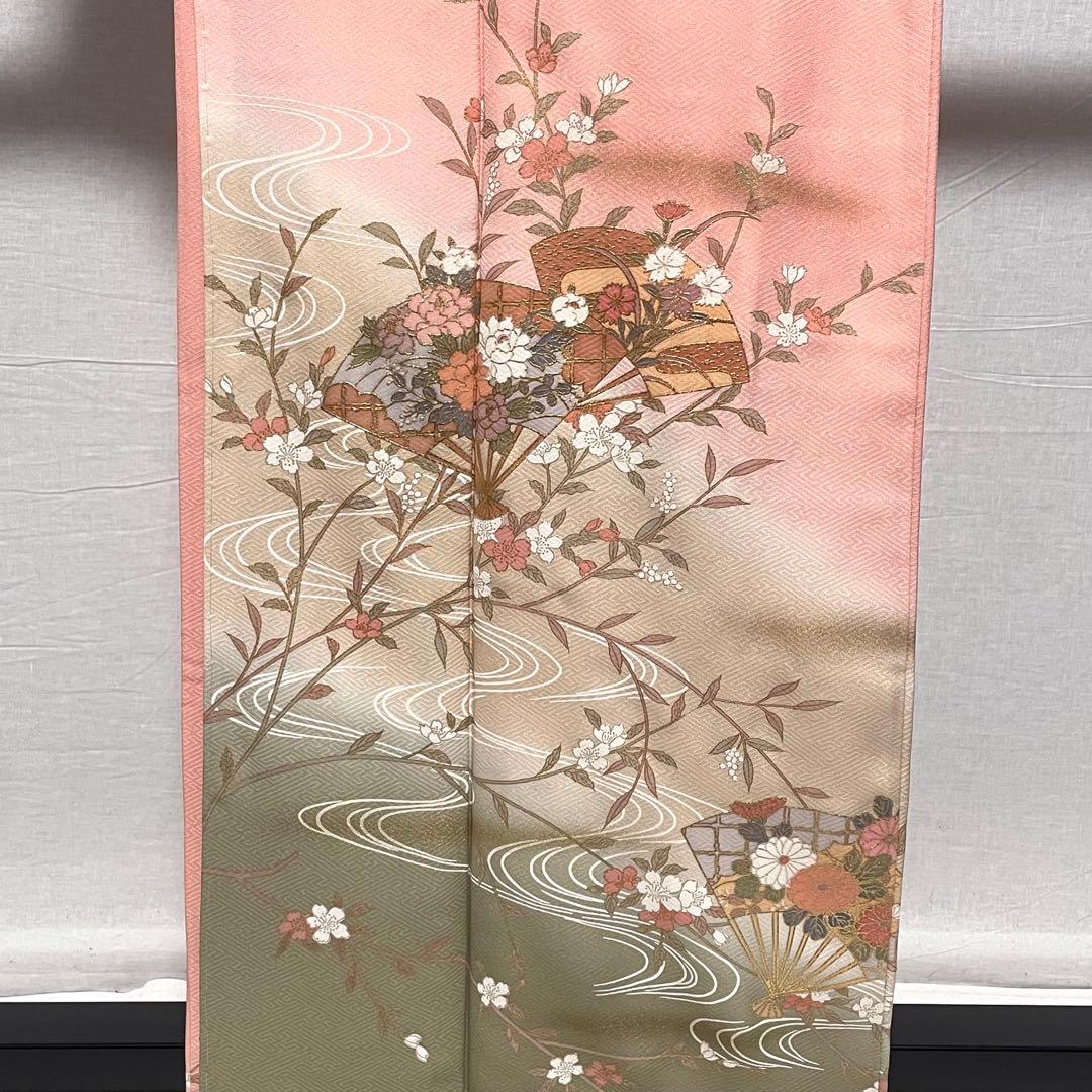 D722 訪問着 花模様 流水 金彩 正絹 着物 袷 しつけ糸付き♥新品、♥