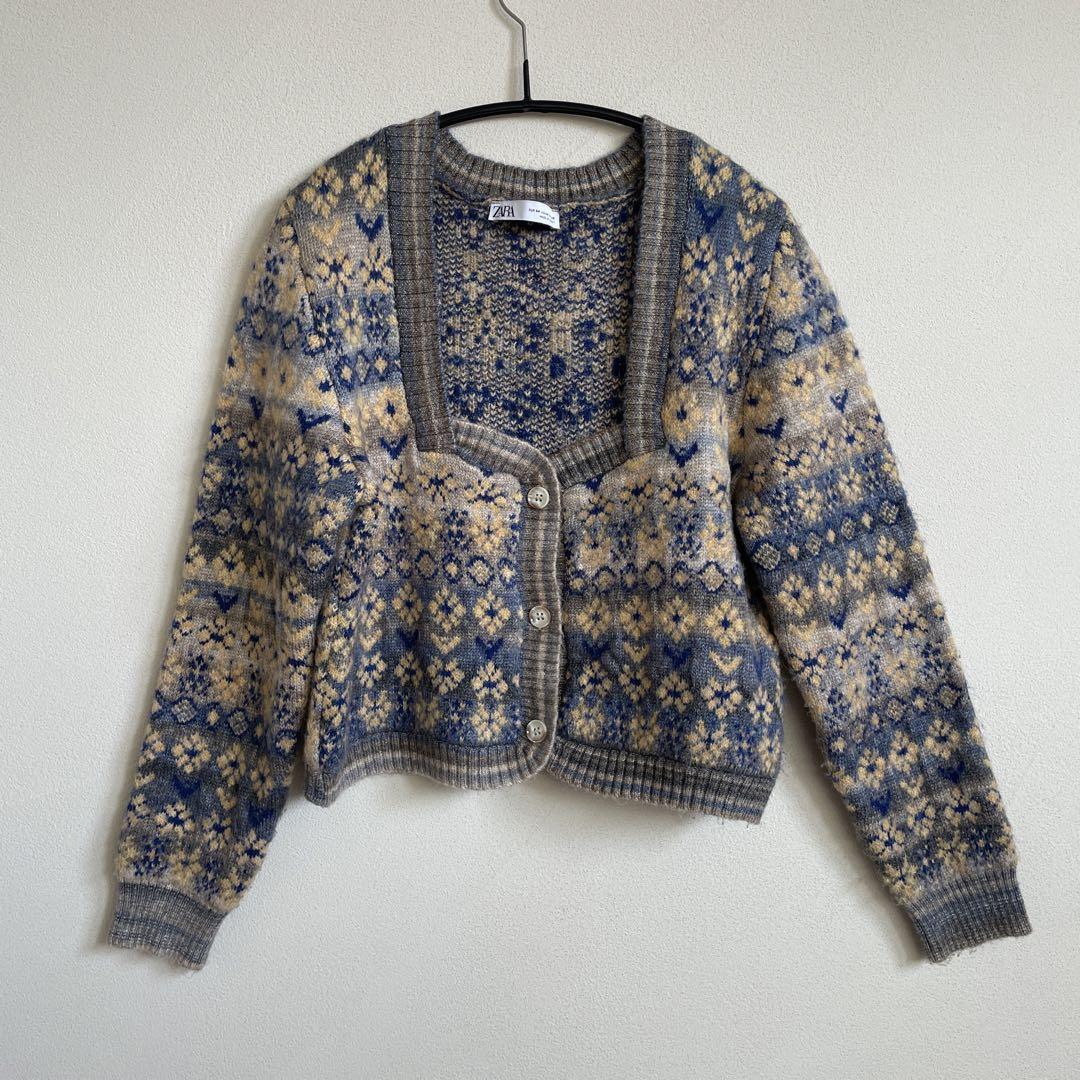 ZARA ジャカード カーディガン 花柄 M - メルカリ