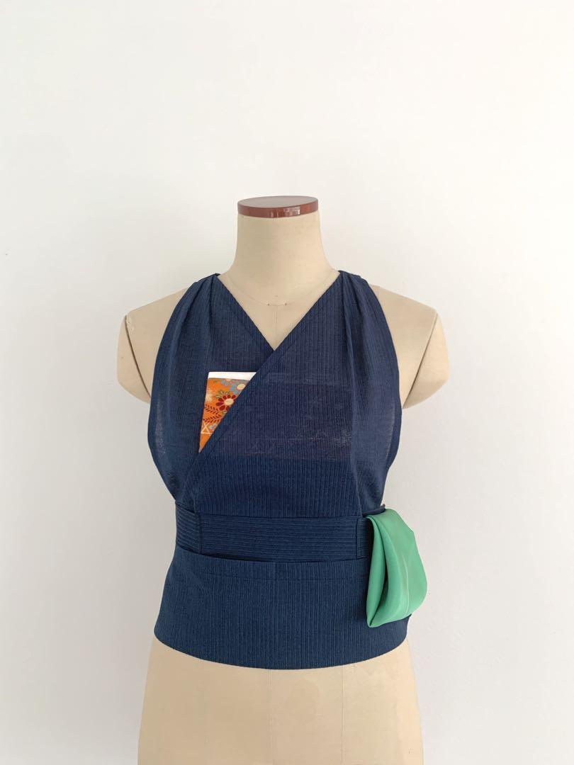 茶道稽古着　上身頃のみ　しじら織　綿　【La mer bleue (青い海)】着物・浴衣