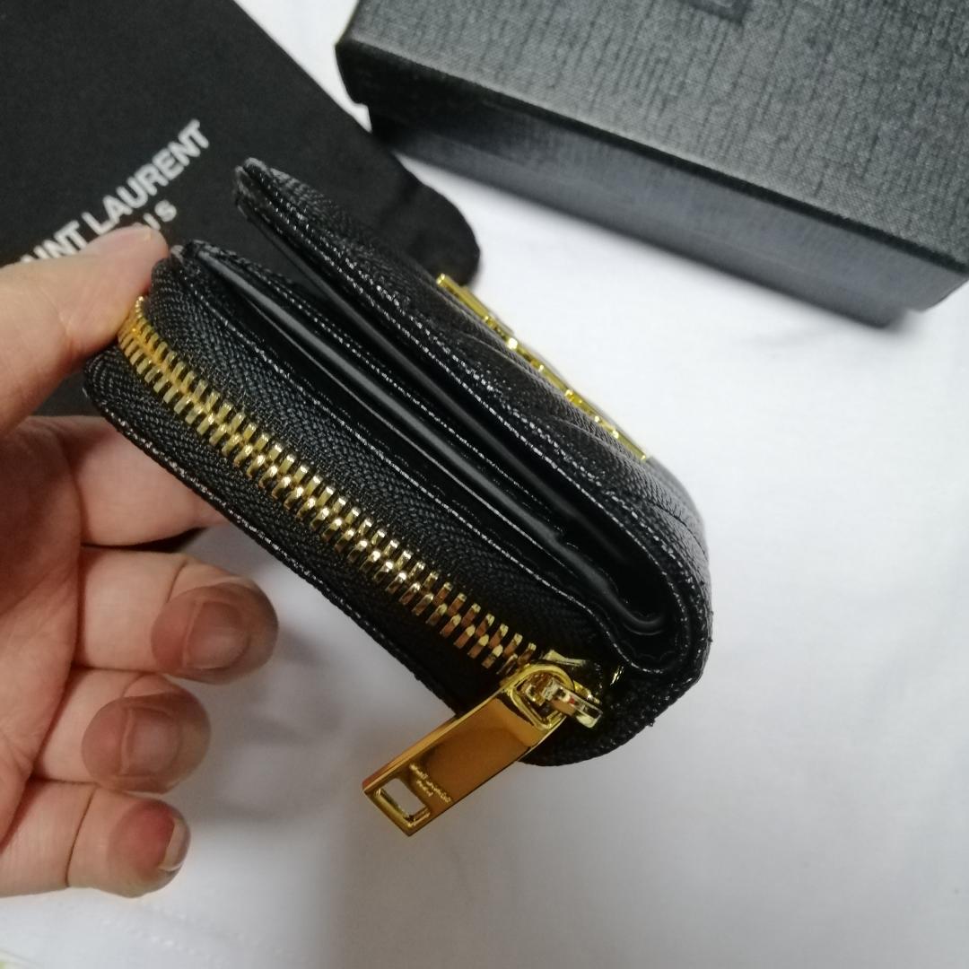 送料無料低価 美品 便利素敵 サンローラン折り財布 ブラック 金ロゴ SN8wX-m71761946403 安い新品