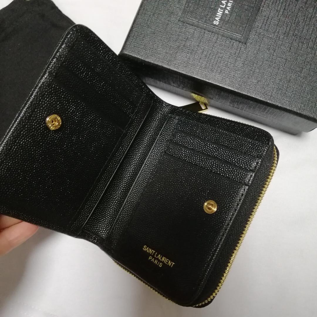 送料無料低価 美品 便利素敵 サンローラン折り財布 ブラック 金ロゴ SN8wX-m71761946403 安い新品