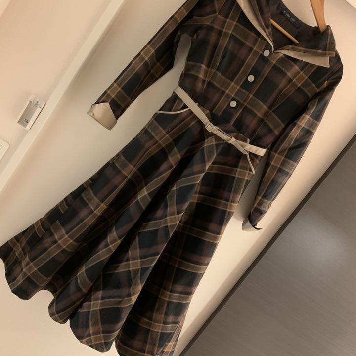 ダブルオープンカラーチェックワンピース cTWUF-m71769006557 100%新品