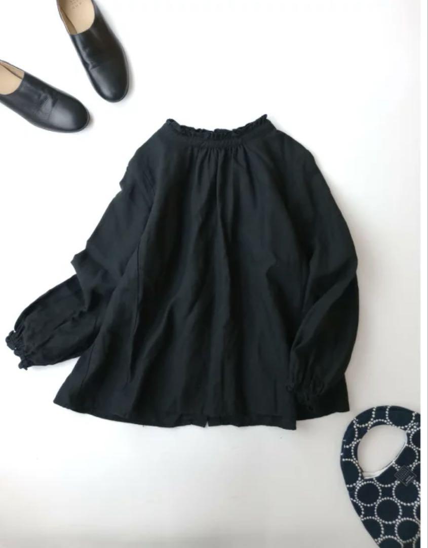 美品＊nestRobe リネン スタンドフリルブラウス 2way 黒 ブラック リネンスタンドフリルブラウス｜nest Robe / CONFECT ONLINE SHOP