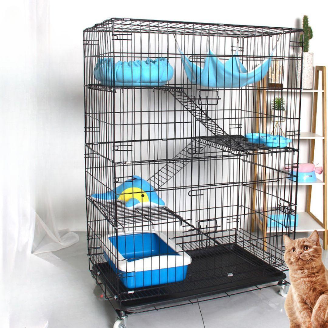 キャットハウス　キャットゲージ　ブラック　３段　簡単組立　猫ケージ 　キャスタ