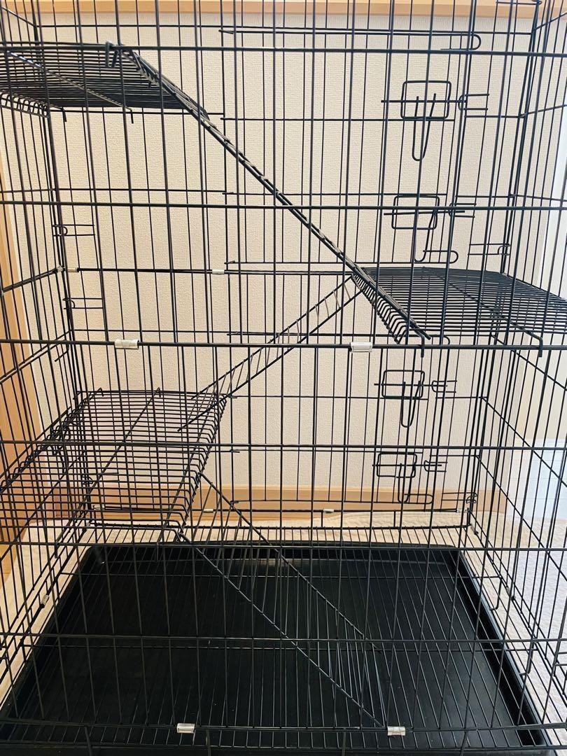キャットハウス　キャットゲージ　ブラック　３段　簡単組立　猫ケージ 　キャスタ