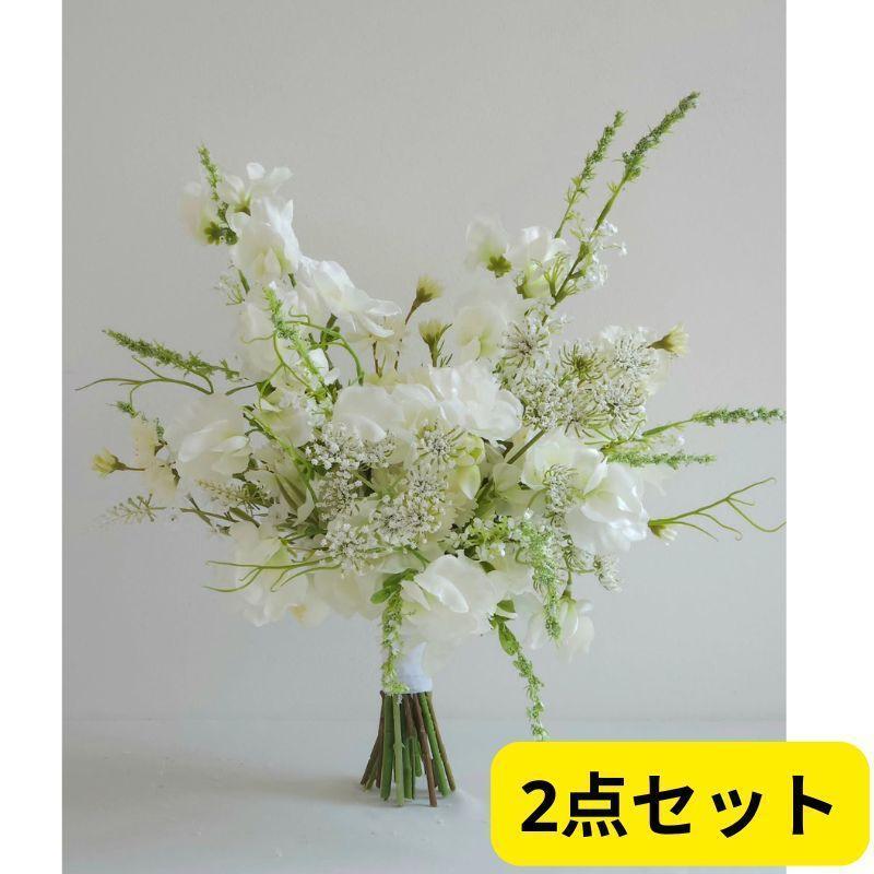 ふんわり優雅なホワイトブーケ＆ブートニア2点セット 今週激安商品