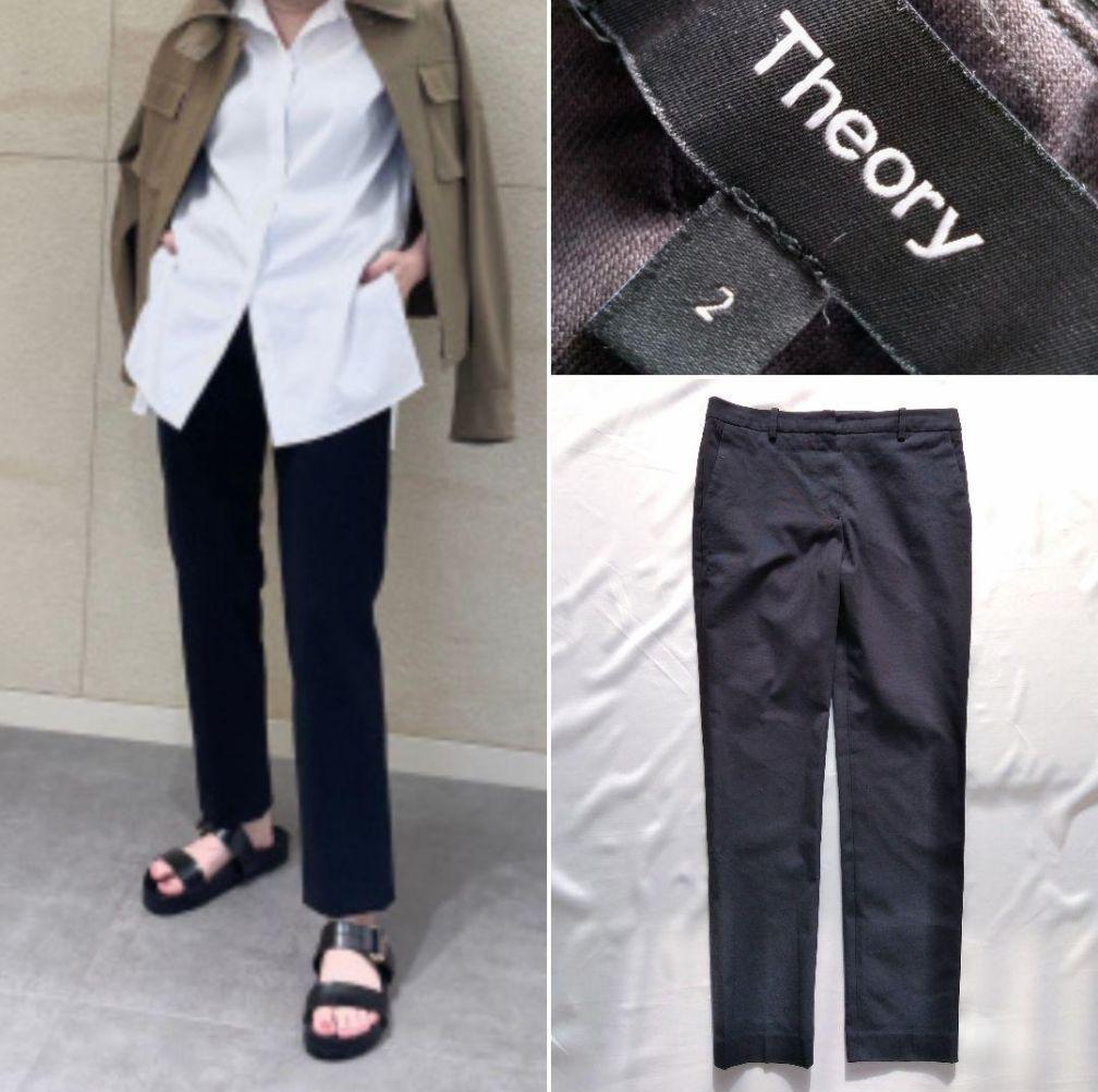 theory セオリー ノーカラー ジャケット黒クロップドパンツ黒 上下合わせ