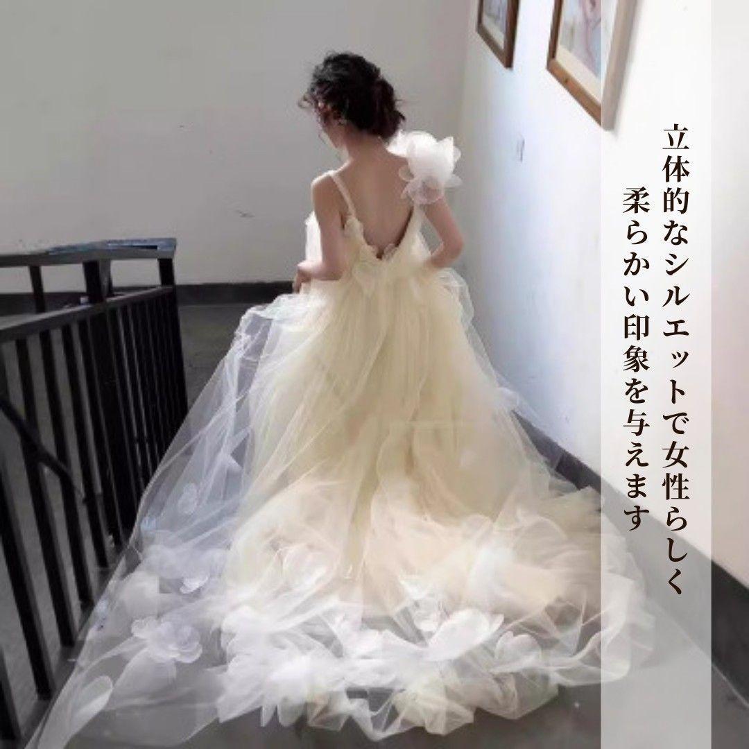 ホワイト ドレス ウェディングドレス 結婚式 お色直し レース 花 フラワー