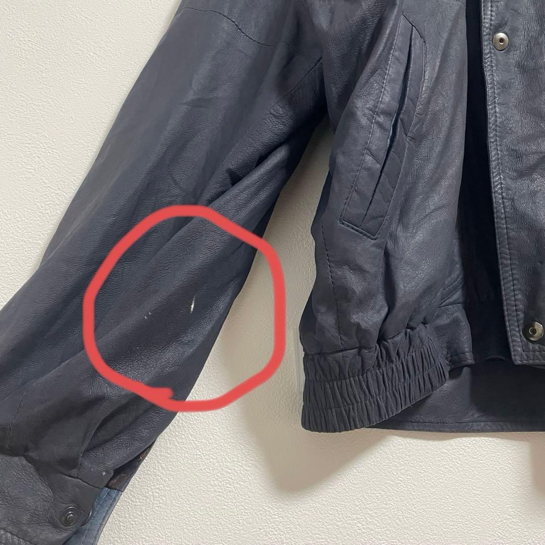 希少 【d.FINE】本革 レザーブルゾン 裏地柄 ヴィンテージ ホテルライン