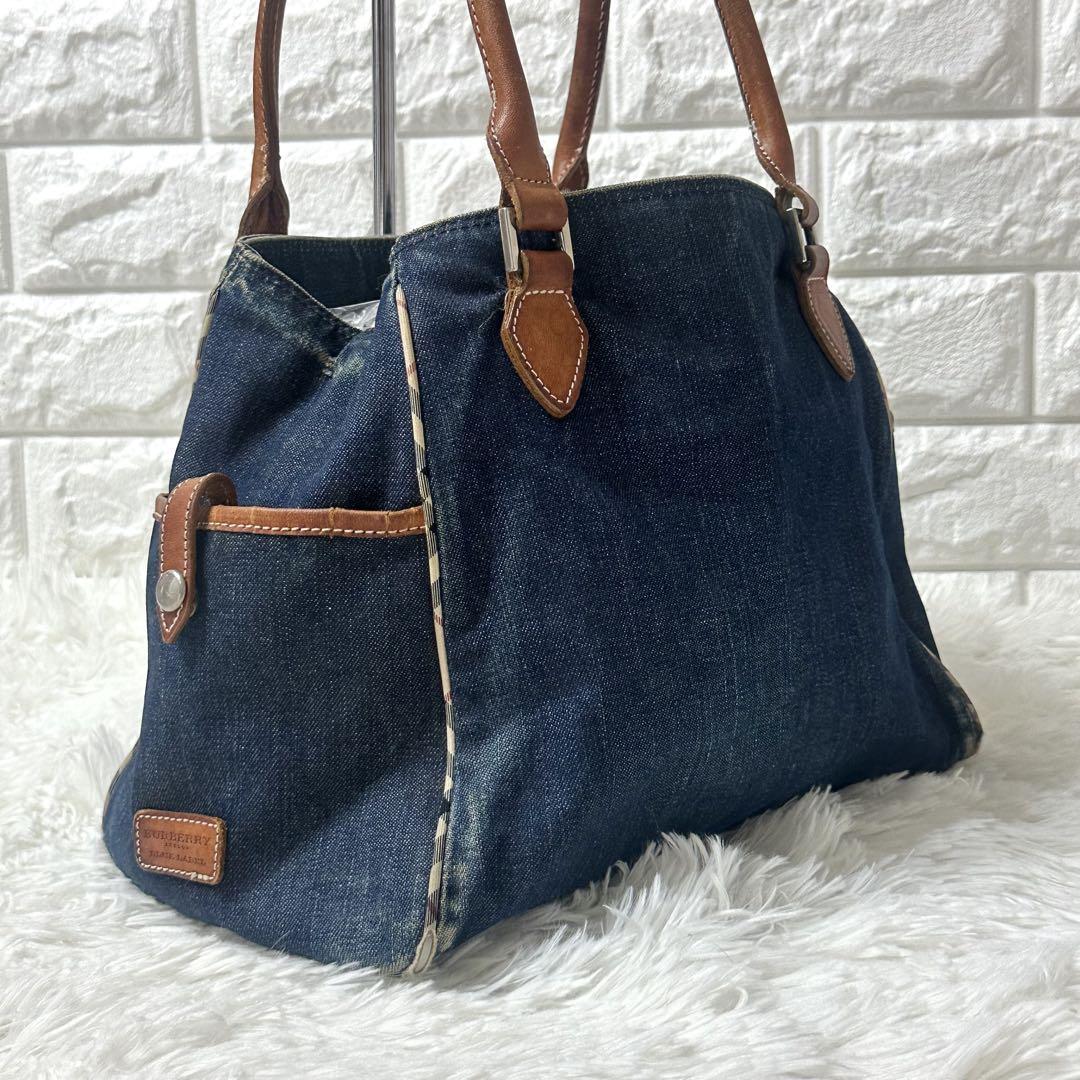 BURBERRY デニムトートバッグ 持ち手本革 ノバチェック