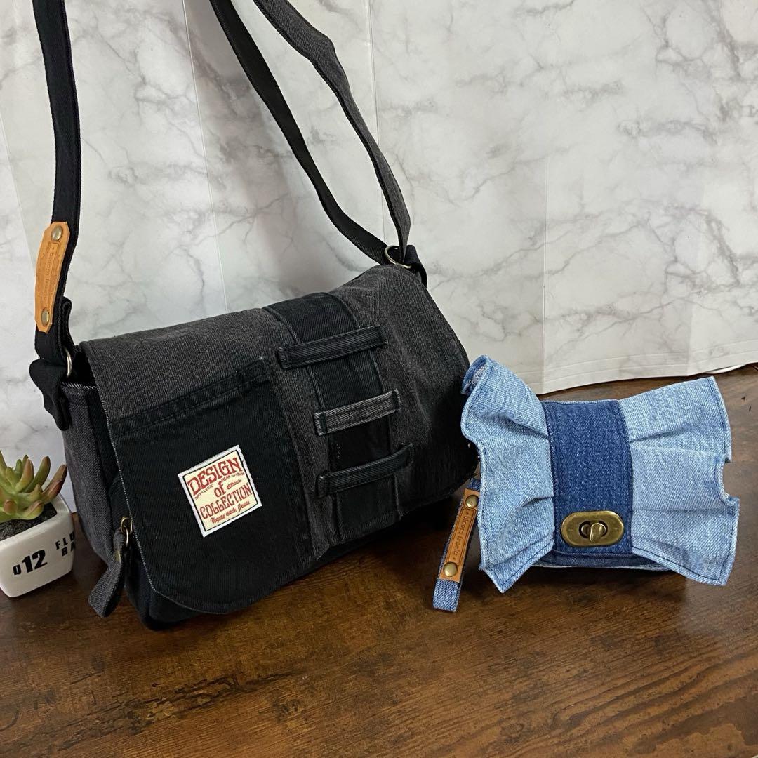 デニムリメイク【ショルダーバッグ＆コンパクト財布】サコッシュ ハンドメイド