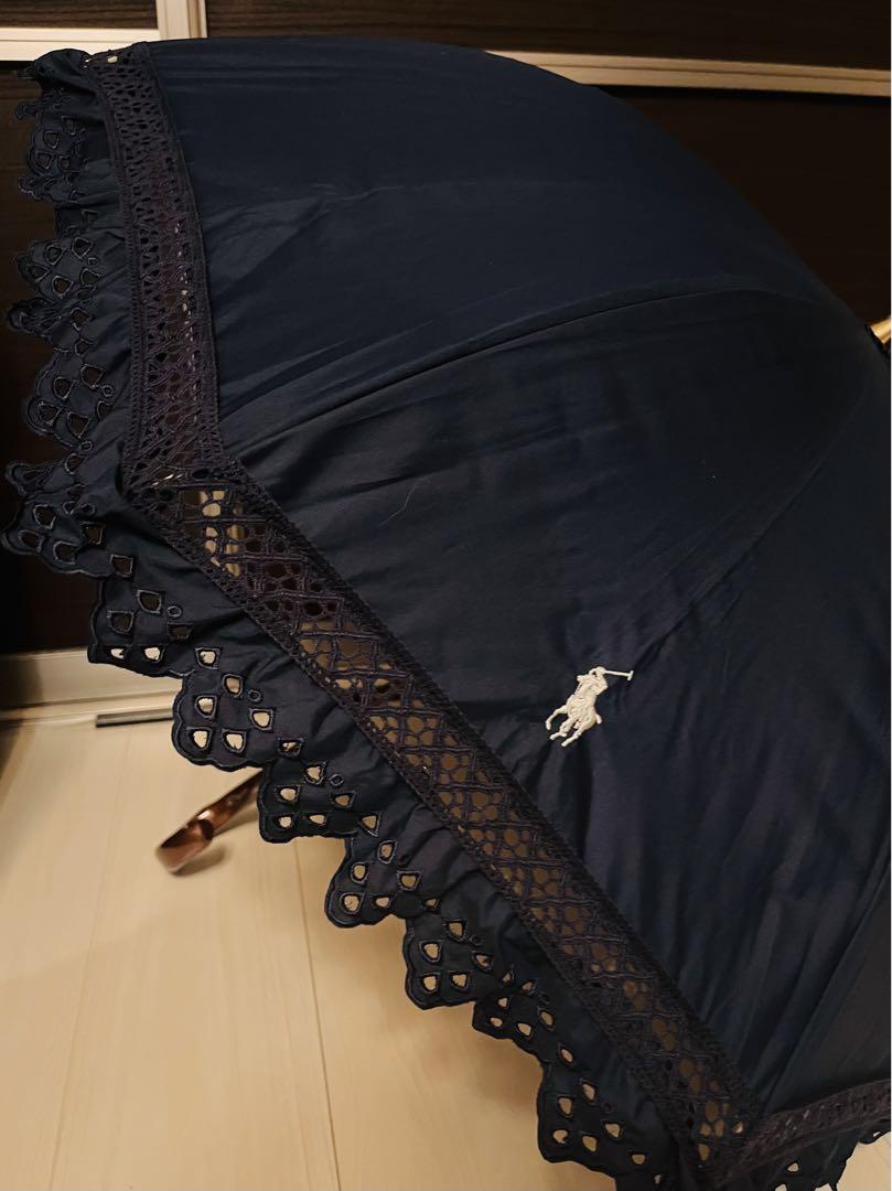 ★ポロラルフローレン ショートパラソル 晴雨兼用 ストライプフリル 新品 カーキ