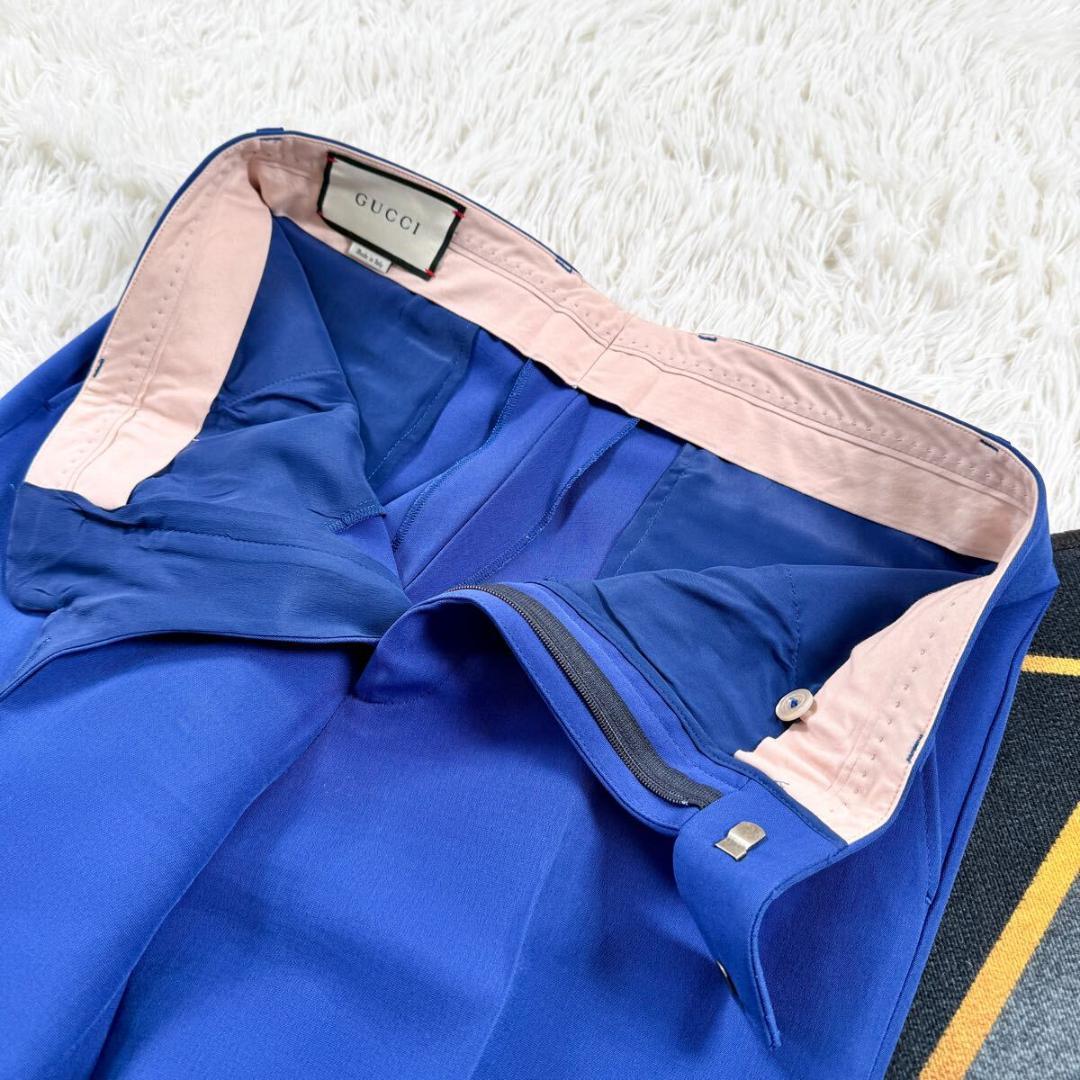 GUCCI 現行モデル スラックスワイドパンツ ウール シルク 40/Lフレア