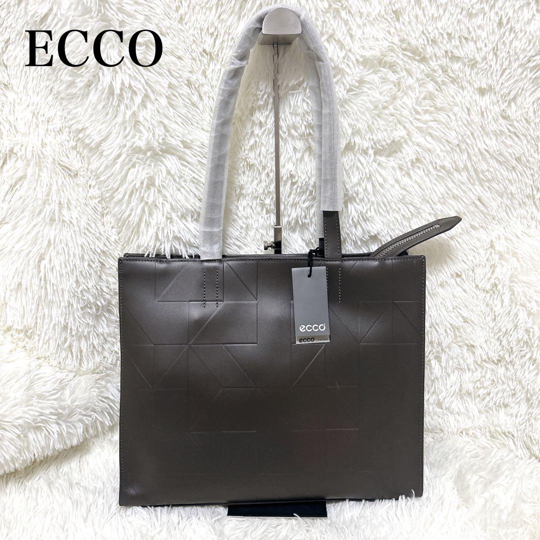 未使用✨ecco エコー トートバッグ　牛革　ジオメトリック　肩掛け可　A4