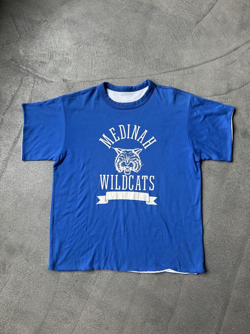 70s MEDINAH WILDCATS ダブルフェイスTシャツ 青