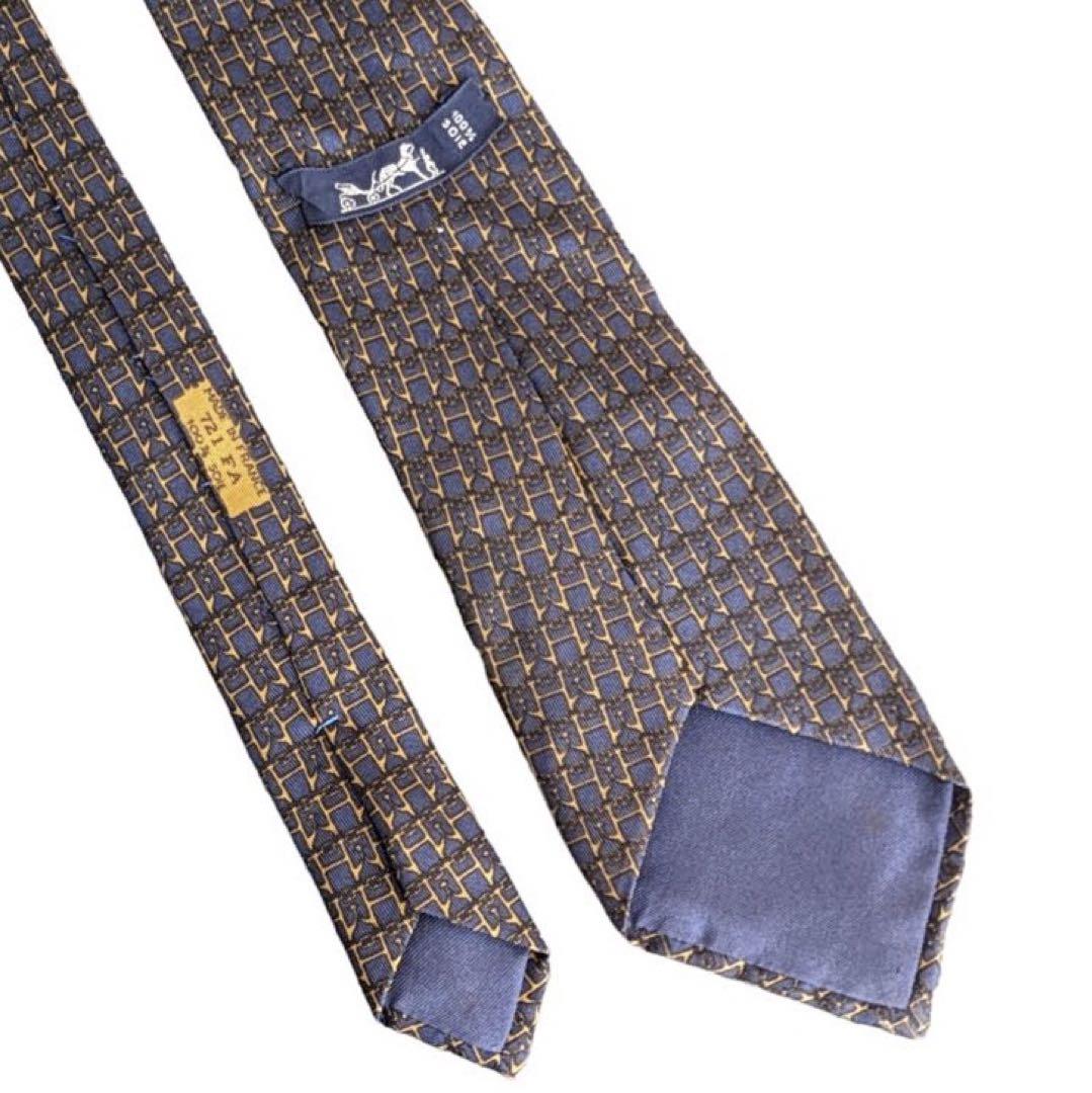 HERMES】 エルメス モノグラム 高級シルク ネクタイ フランス製