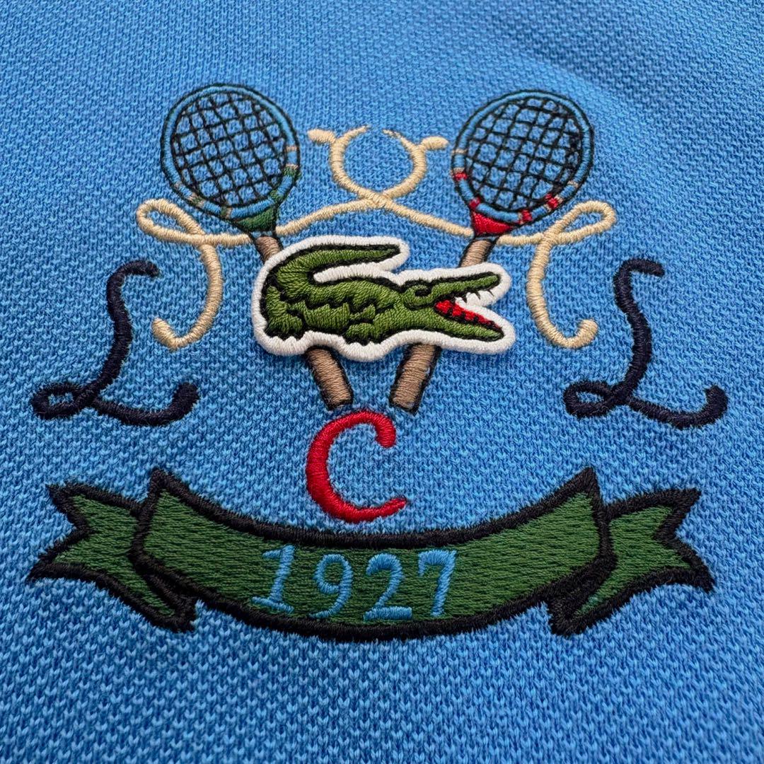 【美品/希少品】LACOSTE 大きいサイズ 半袖ポロシャツ テニスロゴ ブルー