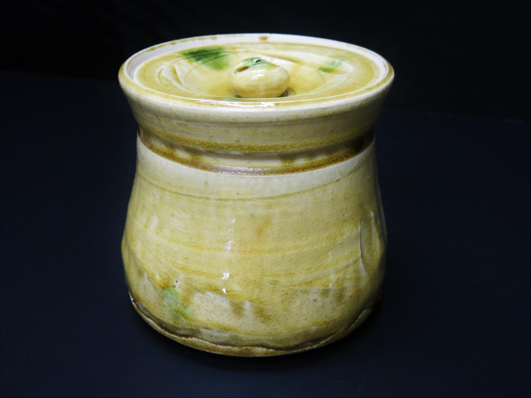 ZC-06 茶道具 山口錠鉄造 黄瀬戸水指 共箱/共布【匿名発送】