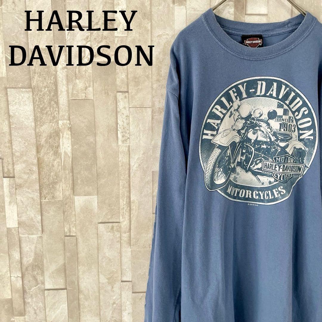 古着 HARLEY-DAVIDSON バイク 袖プリント 長袖Tシャツ