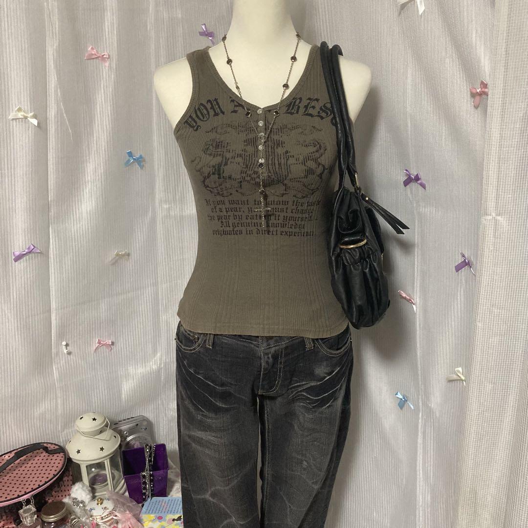y2k grunge mcbling punk お兄系 プリントタンクトップ