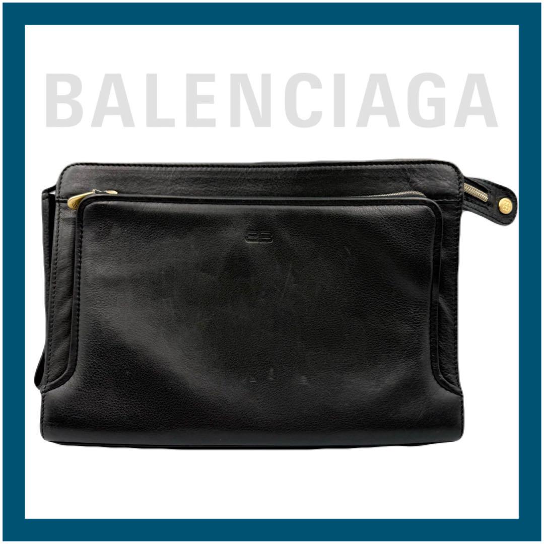 BALENCIAGA エブリデイ ロゴクラッチ ブラック 極美品✨】BALENCIAGA クラッチバッグエブリデイブラックレザー