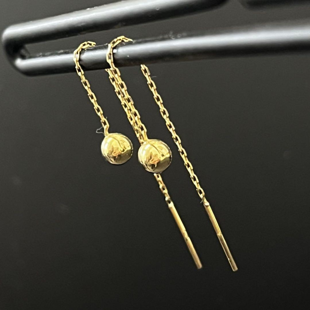 C020716)K18 ピアス YG 丸玉 18金 アクセサリーチェーン
