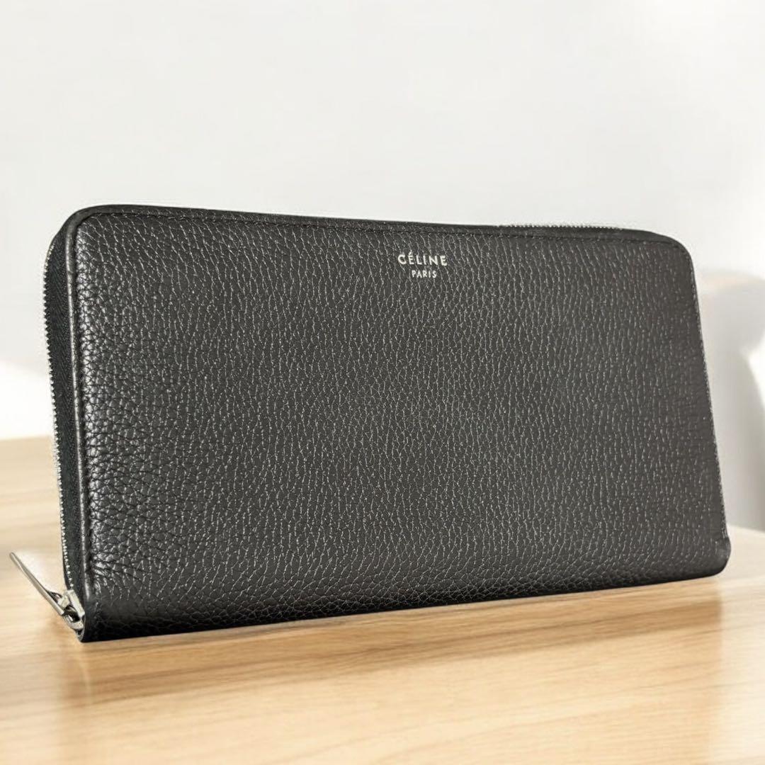 n74　Celine　セリーヌ　長財布　ラウンドファスナー　ブラック　イエロー