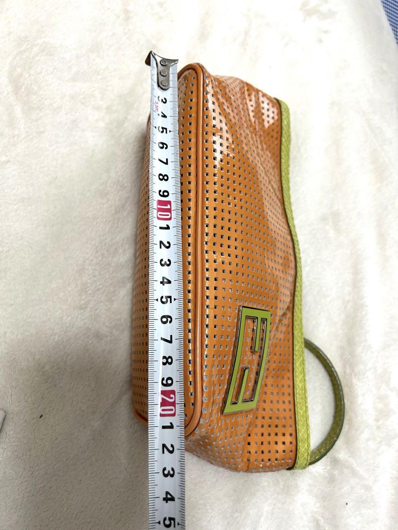 Fendi フェンディ　エナメル　パイソン　メッシュハンドバッグ　オレンジ