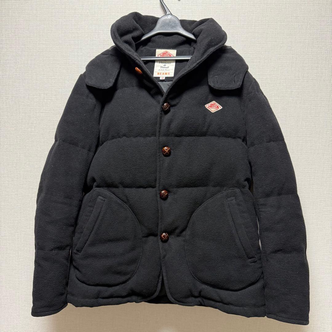 ビームス別注 ダントン モッサダウンジャケット ウール ブラック 42XL LL DANTON