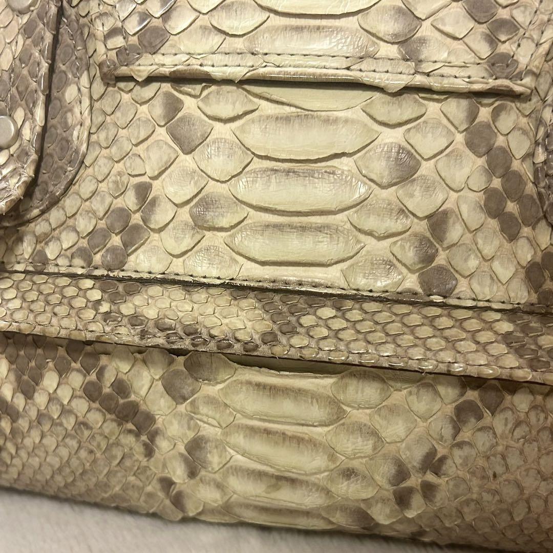 SUN REMY ボストンバッグ  パイソンレザー 大容量 極美品 サンレミーSUN REMYハンドバッグ蛇革パイソンレザーベージュ系