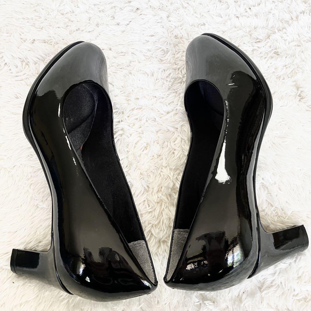 ROCKPORT ロックポート オープントゥ エナメル 黒　パンプス　23cm ✨歩きやすい✨ROCKPORT オープントゥ エナメル パンプス 22.5cm