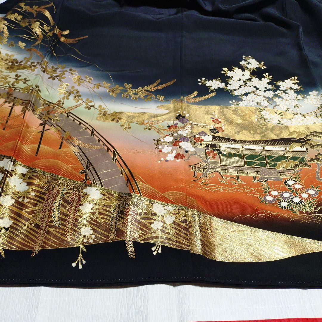 黒留袖　御所車　四季花　金彩　作家物　正絹　袷 黒留袖(御所車・四季の花)｜着物レンタルあき (来店着付け無料