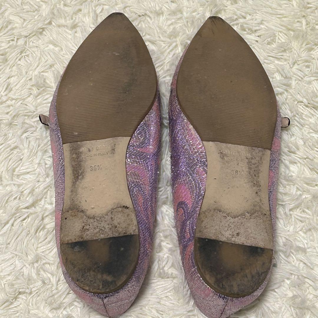 miumiu フラットシューズ パンプス リボン ポインテッドトゥ 36