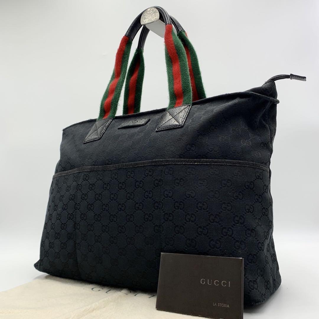 GUCCI トートバッグ GGキャンバス シェリーライン ブラック 肩掛けバック