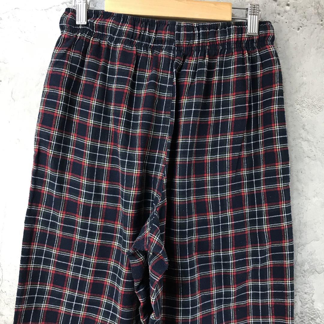 yz62古着　チェックパンツ　パジャマパンツ　紺　赤　白　黄　90s Y2K