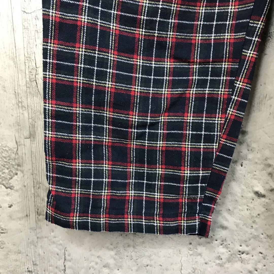 yz62古着　チェックパンツ　パジャマパンツ　紺　赤　白　黄　90s Y2K