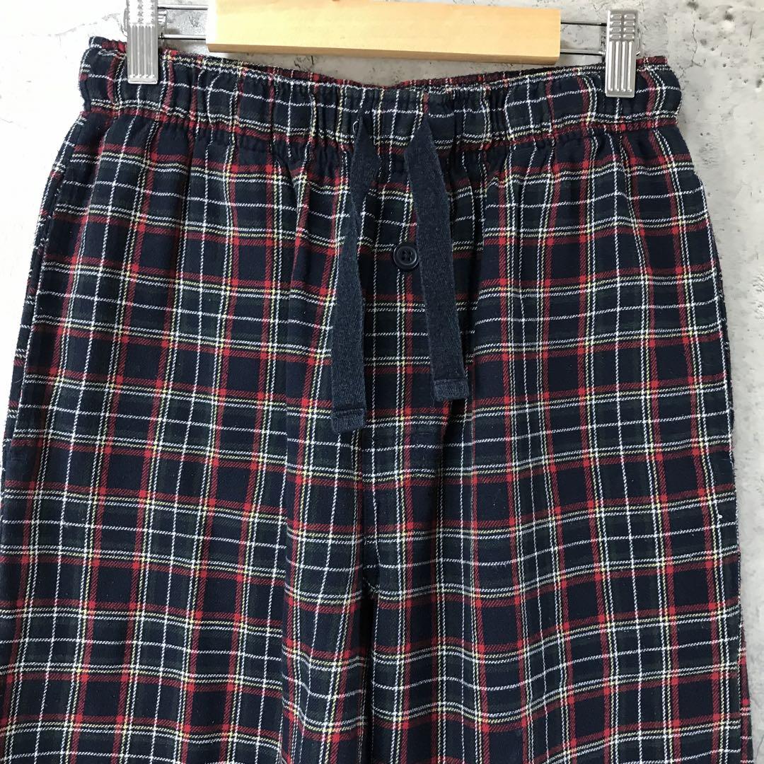 yz62古着　チェックパンツ　パジャマパンツ　紺　赤　白　黄　90s Y2K