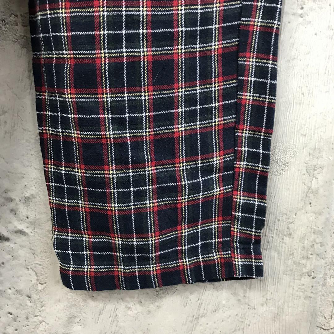 yz62古着　チェックパンツ　パジャマパンツ　紺　赤　白　黄　90s Y2K