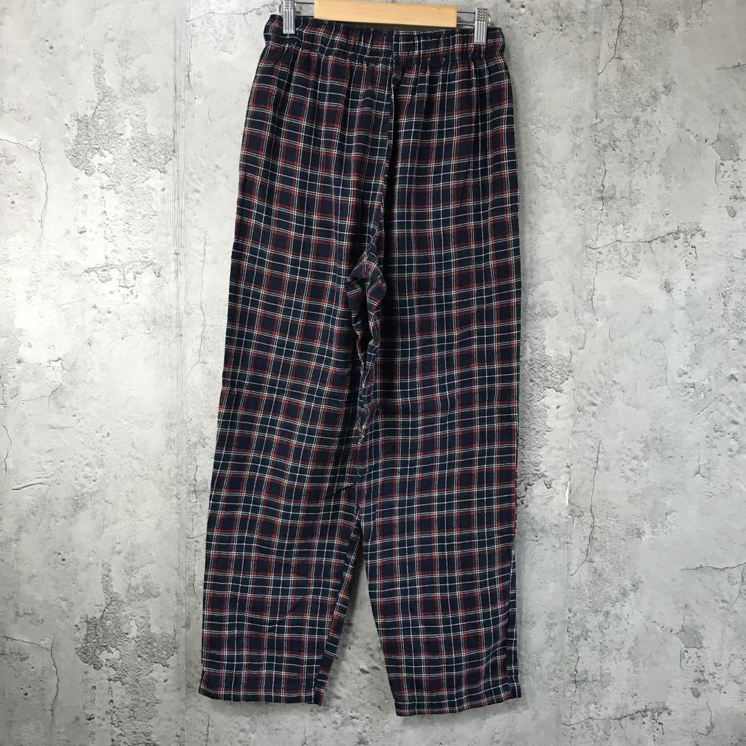 yz62古着　チェックパンツ　パジャマパンツ　紺　赤　白　黄　90s Y2K
