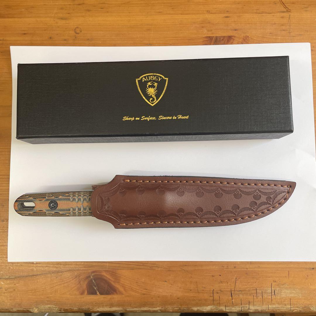 AUBEGY D2鋼ナイフ レザーシース付き