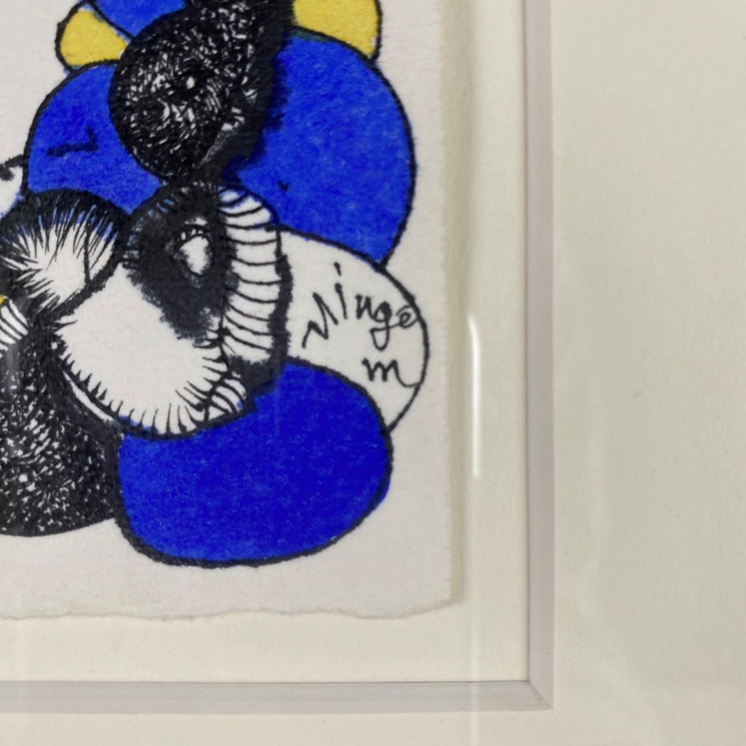 美品 森真吾 「首都圏の拡大」水彩画 肉筆画 直筆サイン入 額装 抽象