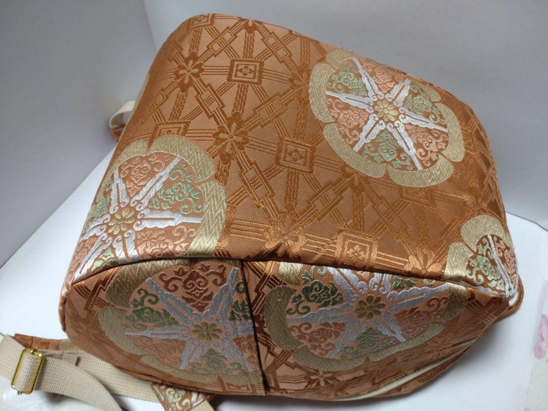 帯リメイクドロップタイプリュック***琥珀色地花菱文様***