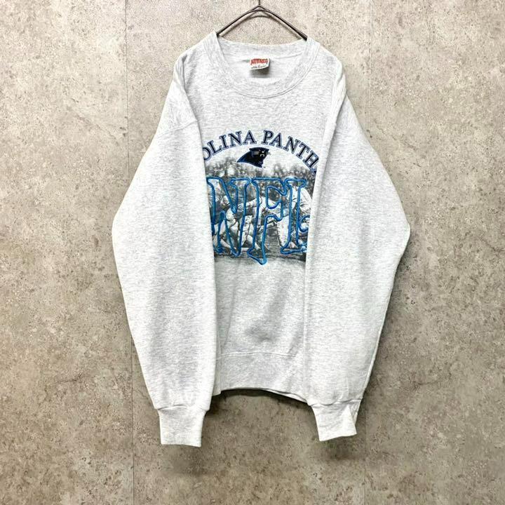 【レアL☆USA製90s】NFL パンサーズ 刺繍スウェットトレーナー ホワイト