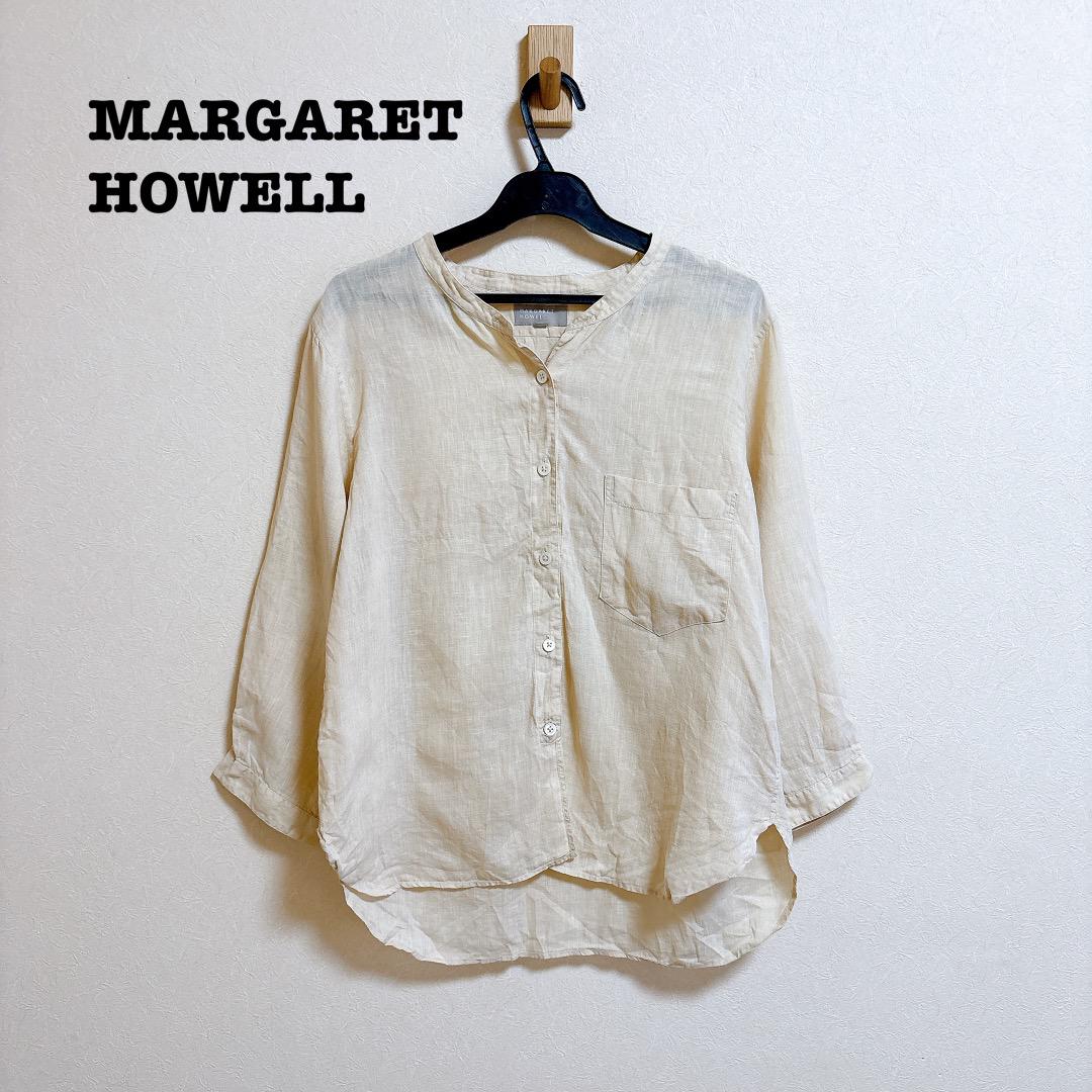MARGARET HOWELL リネン100％ オープンカラーシャツ ブラウス