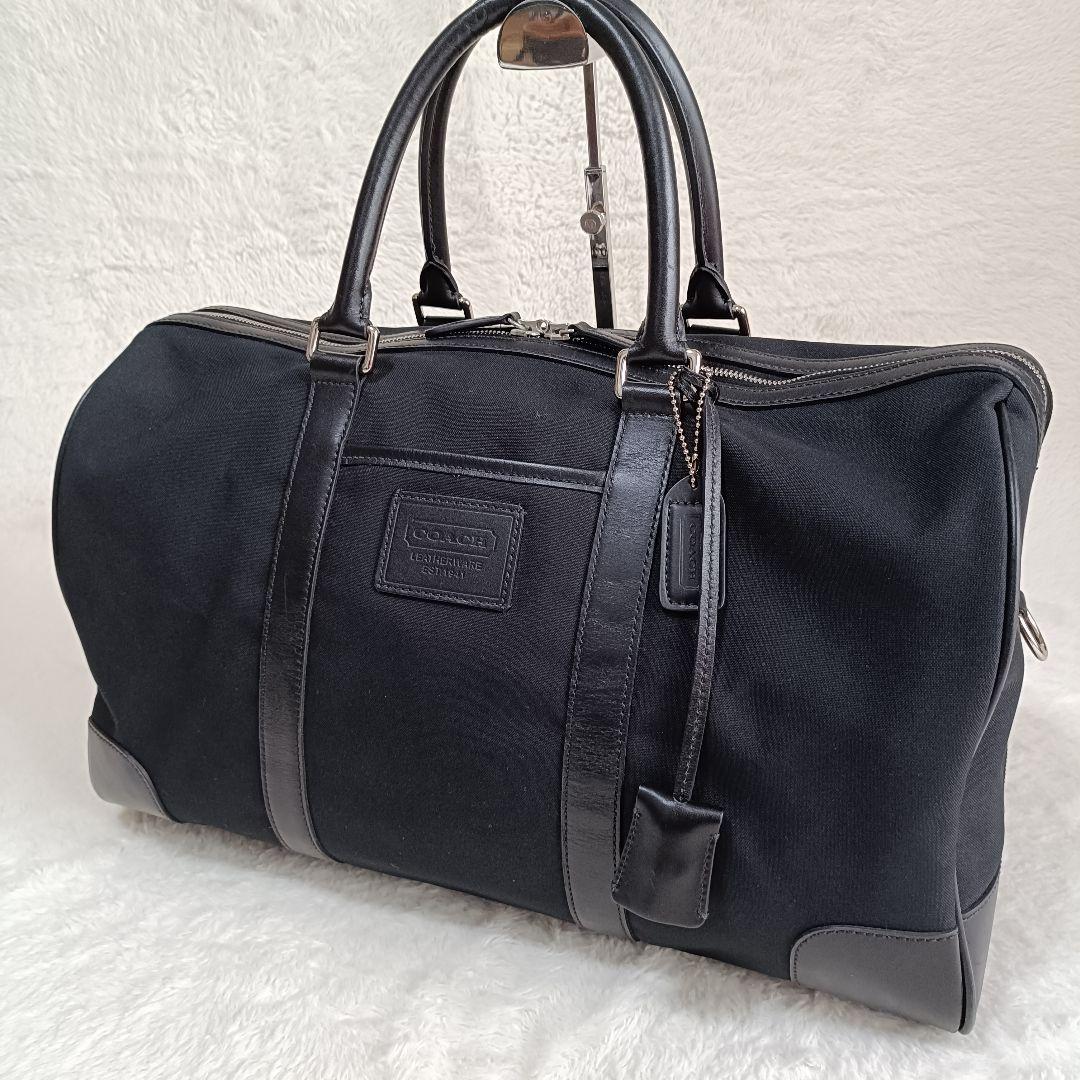 美品　COACH ブラック ボストンバッグ 美品 コーチ ボストンバッグ ラージ キャンバス ブラック - メルカリ